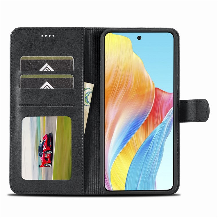 LC.IMEEKE For Oppo A58 4G / F23 5G Case Leather Phone Cover Stand Calf Texture Wallet - Black