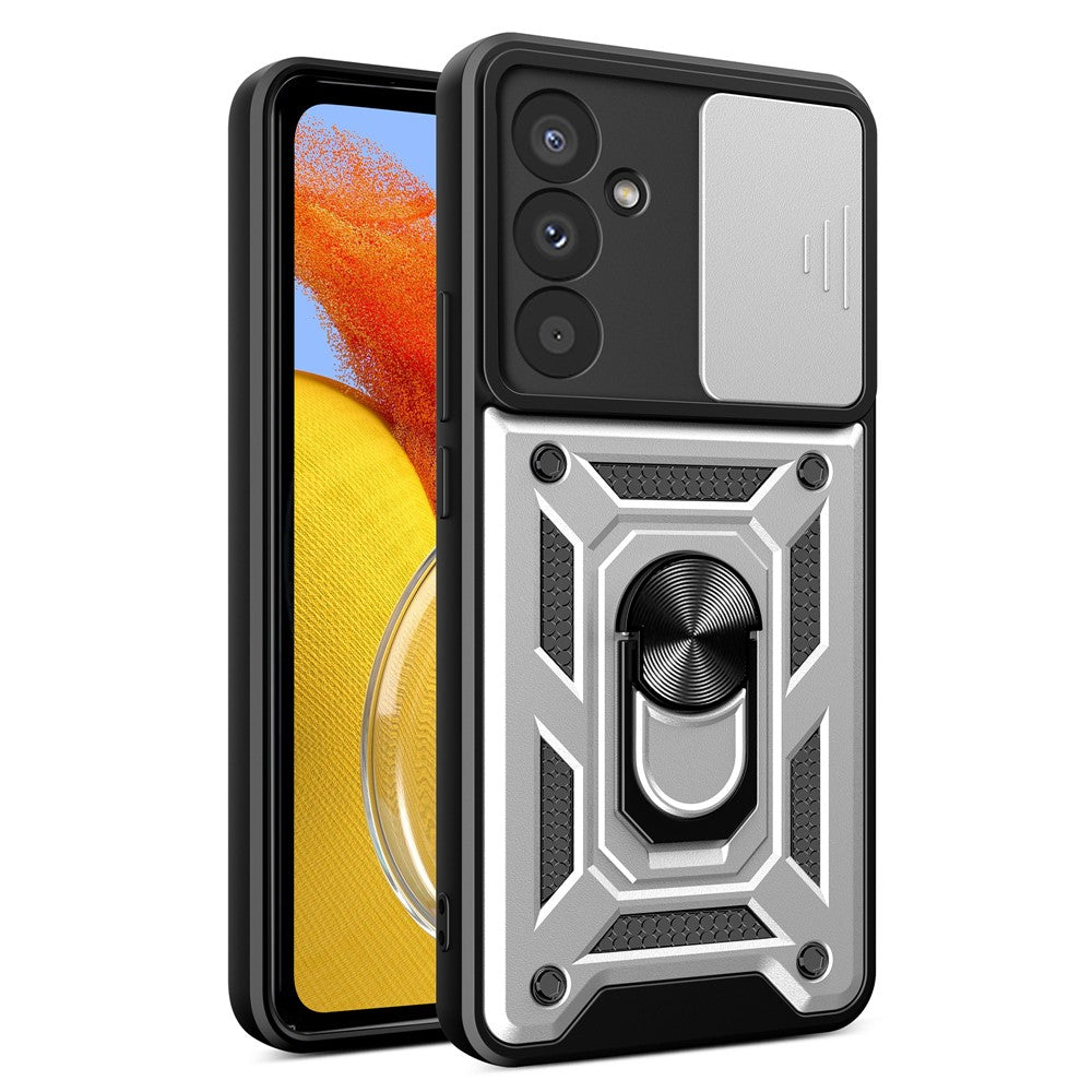 For Samsung Galaxy M14 5G Case PC+TPU Ring Kickstand Phone Cover - Silver