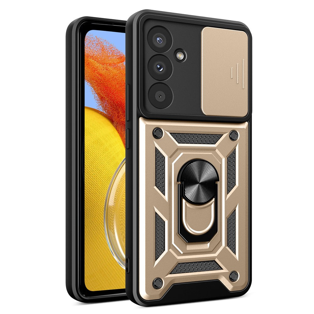 For Samsung Galaxy M14 5G Case PC+TPU Ring Kickstand Phone Cover - Gold