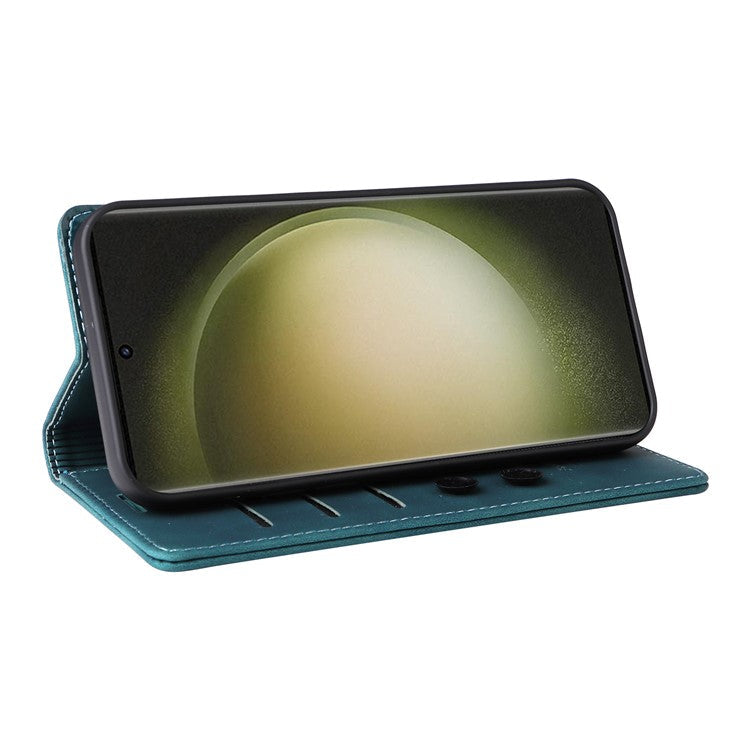 006 Series For Samsung Galaxy S23 Ultra Leather Case Phone Wallet Cover with Sucker Closure - Green