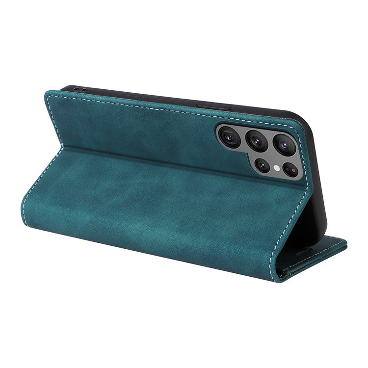 006 Series For Samsung Galaxy S23 Ultra Leather Case Phone Wallet Cover with Sucker Closure - Green