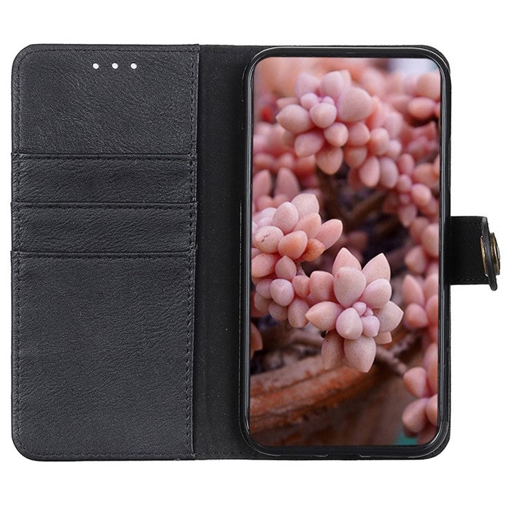KHAZNEH Phone Cover for Oppo A38 4G Case Cowhide Texture Anti-drop PU Leather Stand Wallet - Black