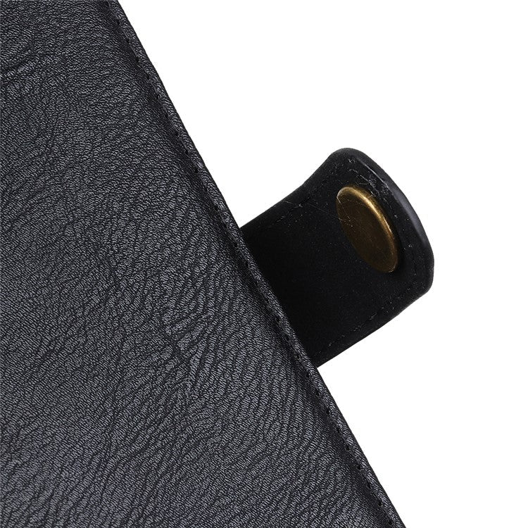 KHAZNEH Phone Cover for Oppo A38 4G Case Cowhide Texture Anti-drop PU Leather Stand Wallet - Black