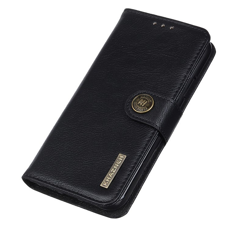 KHAZNEH Phone Cover for Oppo A38 4G Case Cowhide Texture Anti-drop PU Leather Stand Wallet - Black