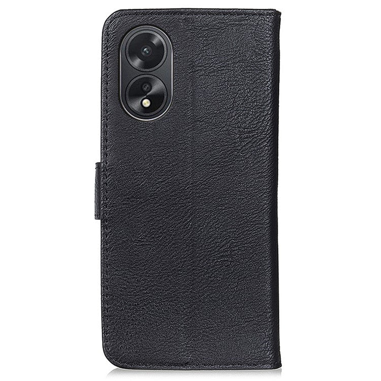 KHAZNEH Phone Cover for Oppo A38 4G Case Cowhide Texture Anti-drop PU Leather Stand Wallet - Black