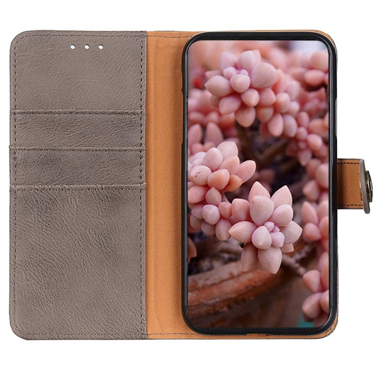 KHAZNEH Phone Cover for Oppo A38 4G Case Cowhide Texture Anti-drop PU Leather Stand Wallet - Khaki