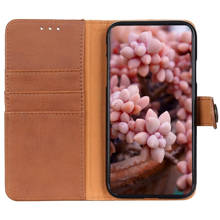KHAZNEH Phone Cover for Oppo A38 4G Case Cowhide Texture Anti-drop PU Leather Stand Wallet - Brown
