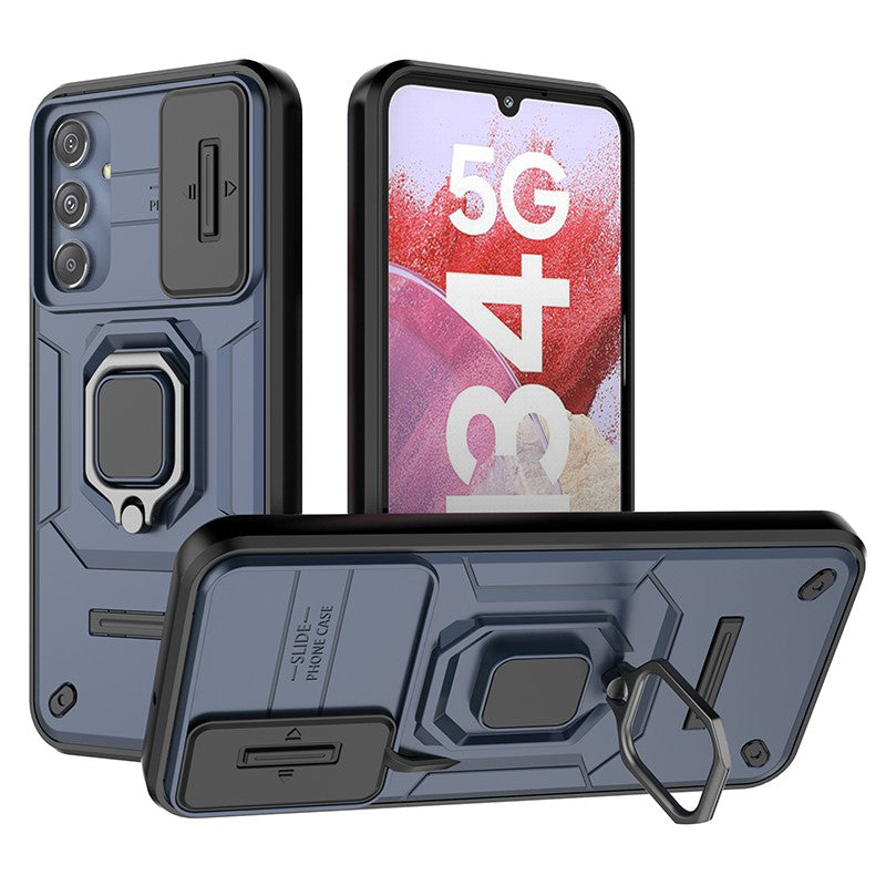 For Samsung Galaxy M34 5G / F34 5G Case Slide Lens Guard PC+TPU Phone Protective Cover - Blue