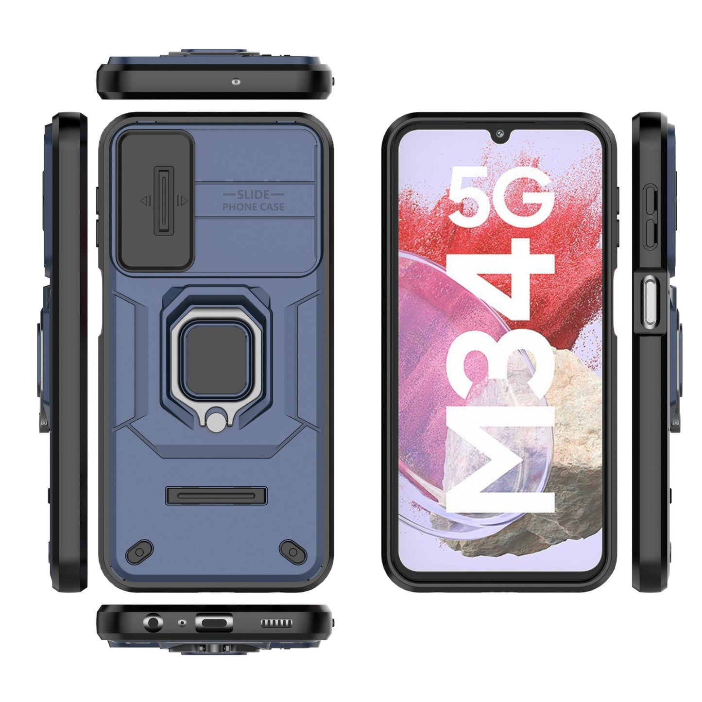 For Samsung Galaxy M34 5G / F34 5G Case Slide Lens Guard PC+TPU Phone Protective Cover - Blue