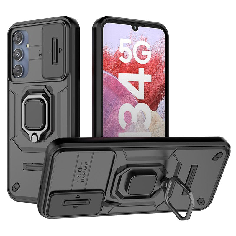 For Samsung Galaxy M34 5G / F34 5G Case Slide Lens Guard PC+TPU Phone Protective Cover - Black