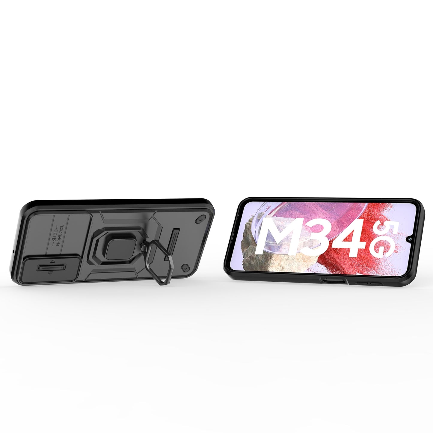 For Samsung Galaxy M34 5G / F34 5G Case Slide Lens Guard PC+TPU Phone Protective Cover - Black