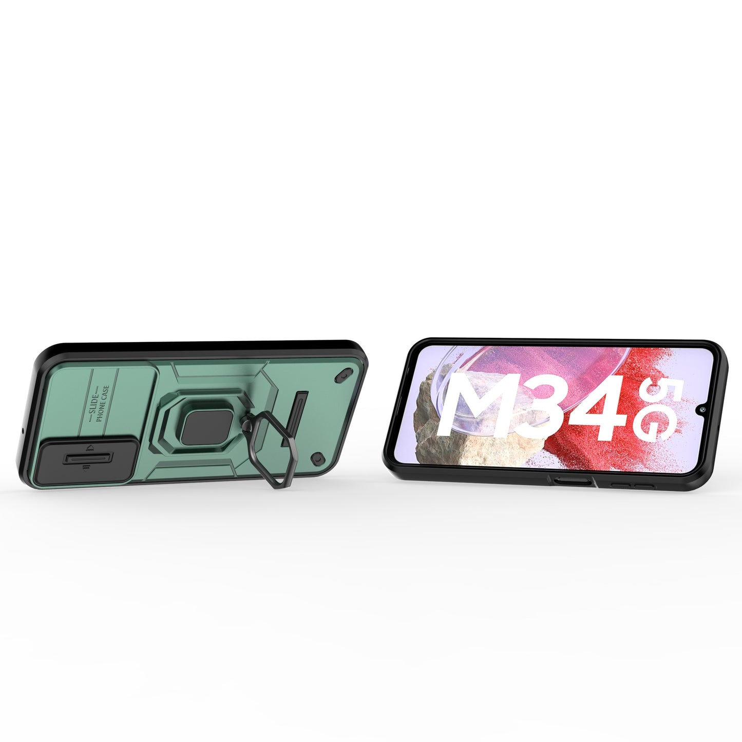 For Samsung Galaxy M34 5G / F34 5G Case Slide Lens Guard PC+TPU Phone Protective Cover - Green