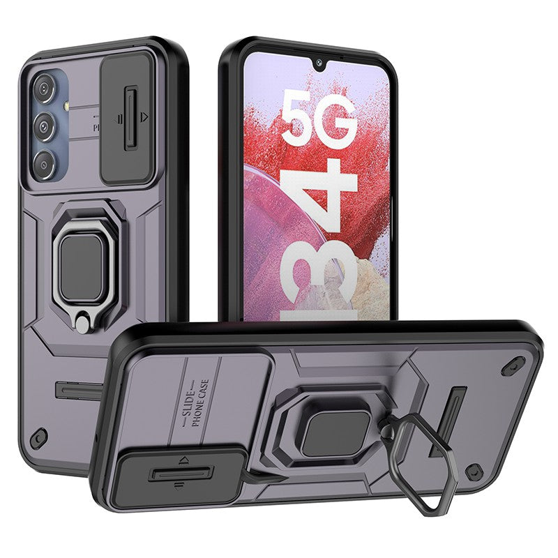 For Samsung Galaxy M34 5G / F34 5G Case Slide Lens Guard PC+TPU Phone Protective Cover - Purple