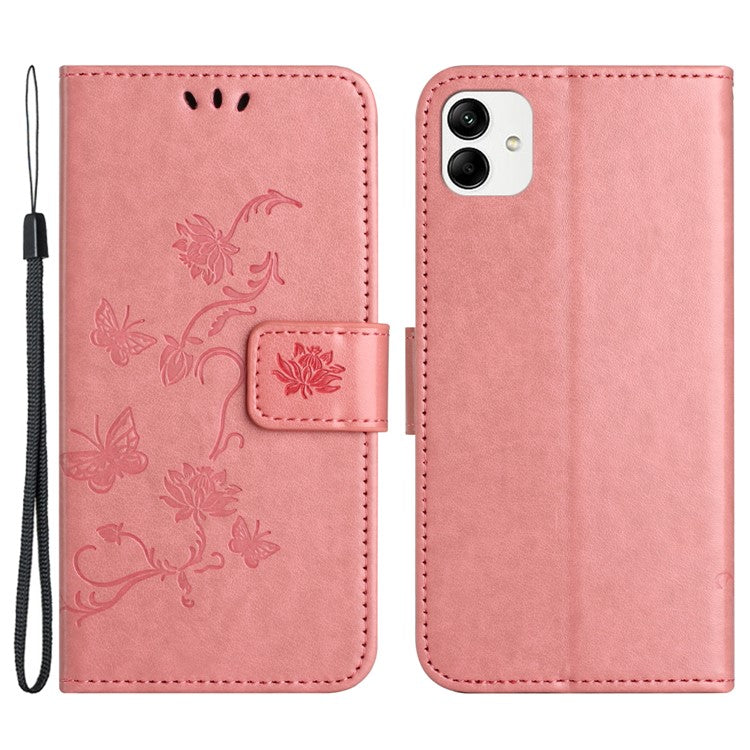 For Samsung Galaxy A05 4G Case Imprinted PU Leather Wallet Folding Stand Phone Cover - Pink
