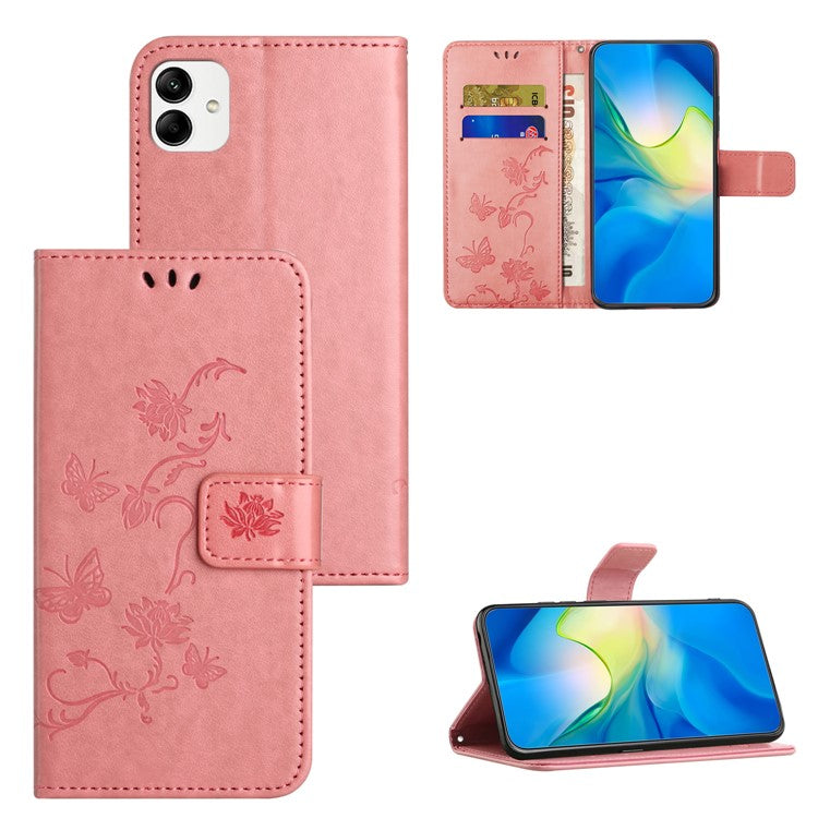For Samsung Galaxy A05 4G Case Imprinted PU Leather Wallet Folding Stand Phone Cover - Pink