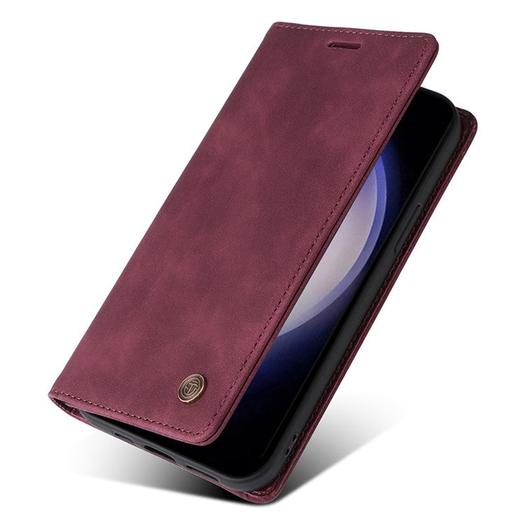 006 Series For Samsung Galaxy S23 FE Case Sucker Closure PU Leather Phone Stand Cover - Wine Red
