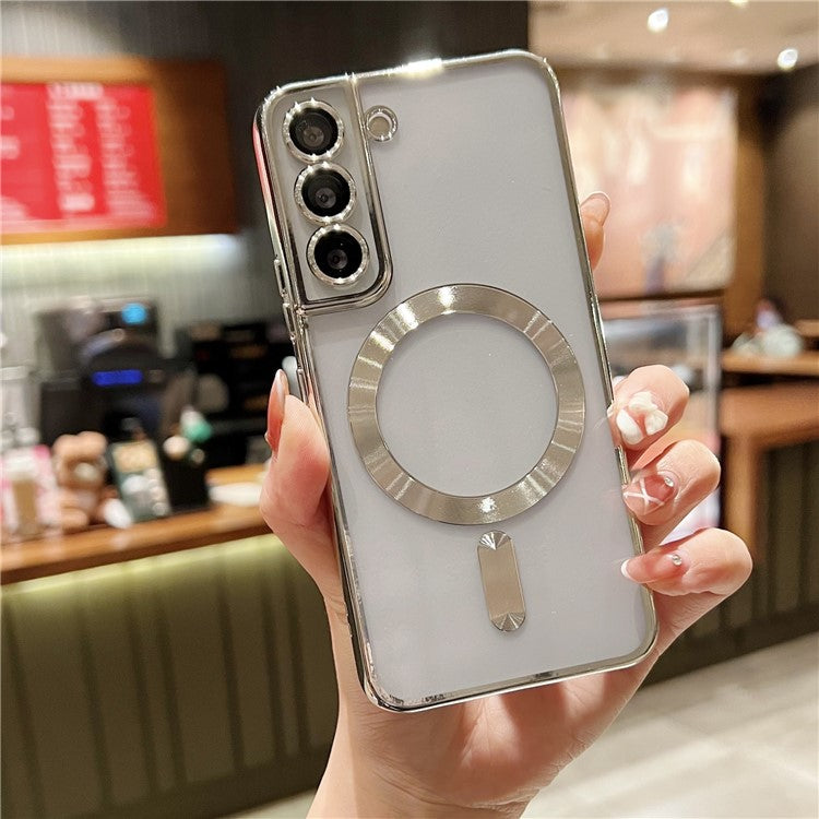 For Samsung Galaxy S23 Case Electroplated Magnetic Clear TPU Phone Back Cover - Silver