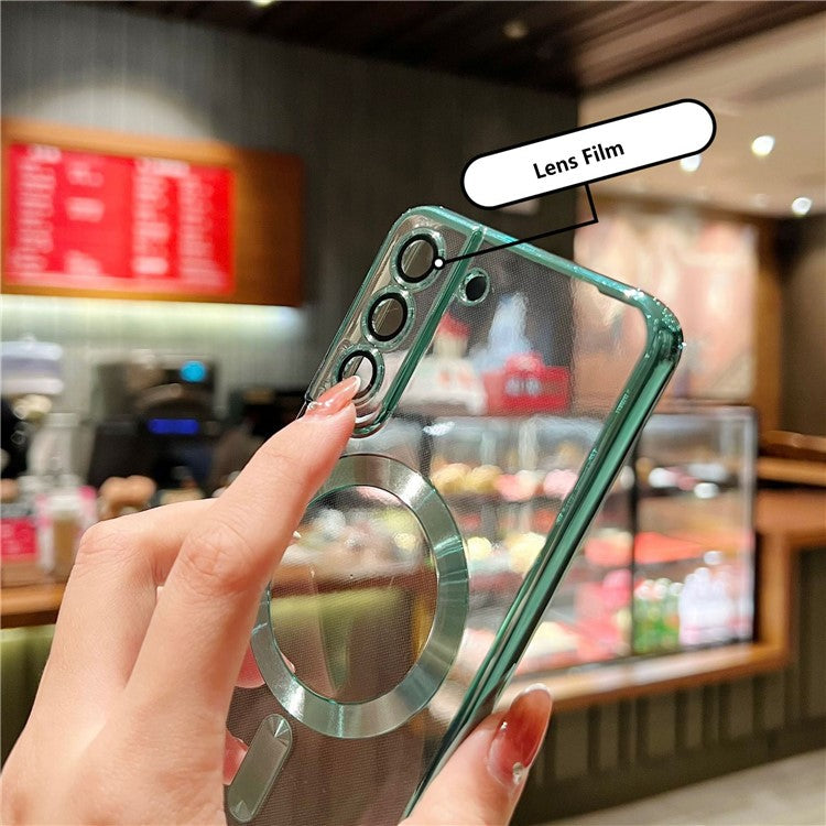For Samsung Galaxy S23 Case Electroplated Magnetic Clear TPU Phone Back Cover - Silver