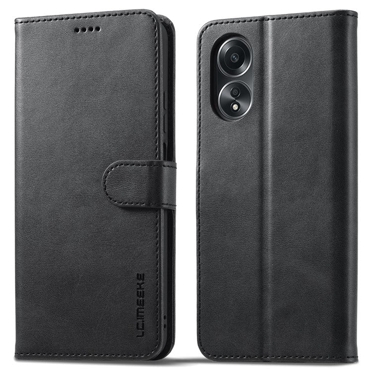 LC.IMEEKE Phone Shell for Oppo A78 4G Case PU Leather Stand Wallet Cover - Black