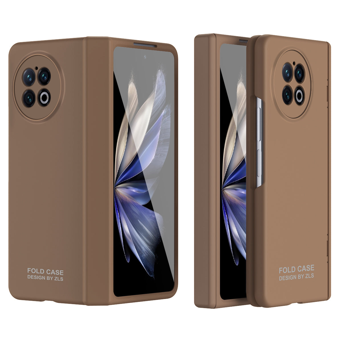 For vivo X Fold2 Case Anti-Scratch Hard PC Phone Cover with Tempered Glass Film - Brown