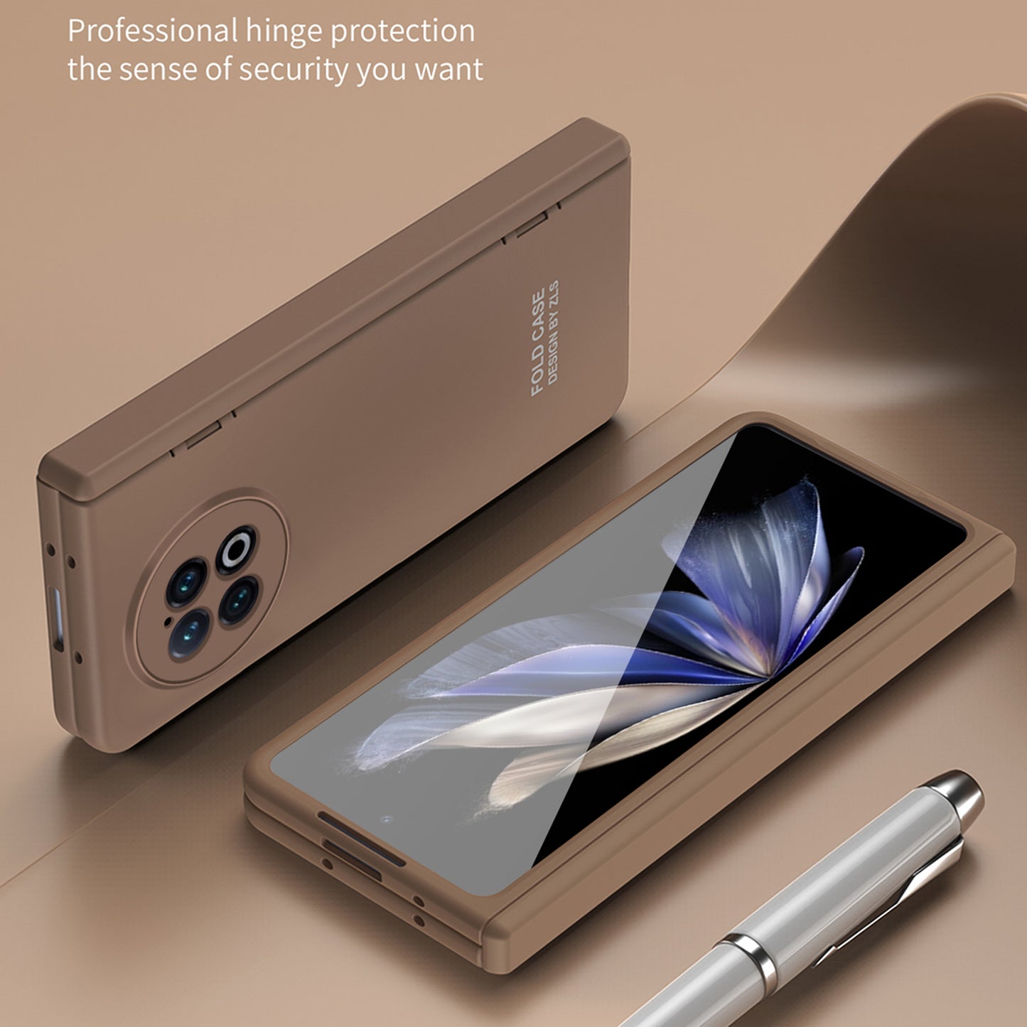 For vivo X Fold2 Case Anti-Scratch Hard PC Phone Cover with Tempered Glass Film - Brown