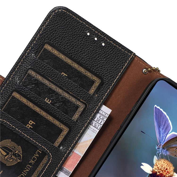 For Samsung Galaxy A15 4G Case Genuine Cow Leather RFID Blocking Wallet Phone Cover - Black