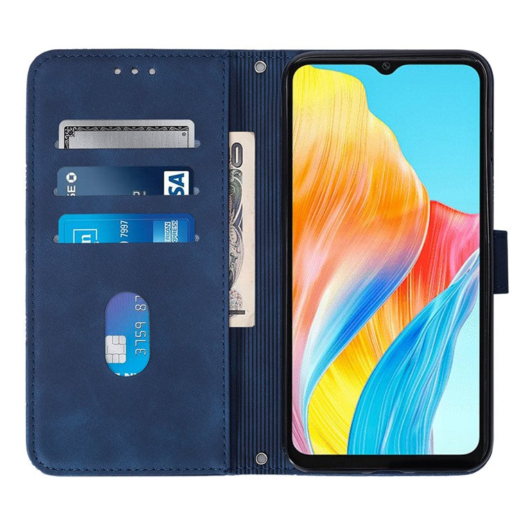 YB Imprinting Series-1 For Oppo A38 4G Phone Case Stand Wallet Leather Cover with Strap - Sapphire