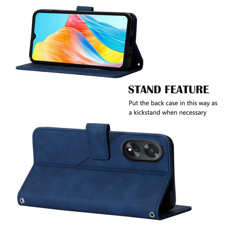 YB Imprinting Series-1 For Oppo A38 4G Phone Case Stand Wallet Leather Cover with Strap - Sapphire
