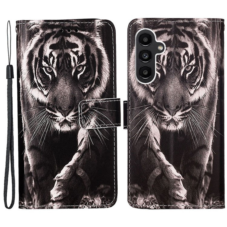 YB Pattern Printing Leather Series-4 for Samsung Galaxy A15 4G Case PU Leather Phone Wallet Cover - Tiger