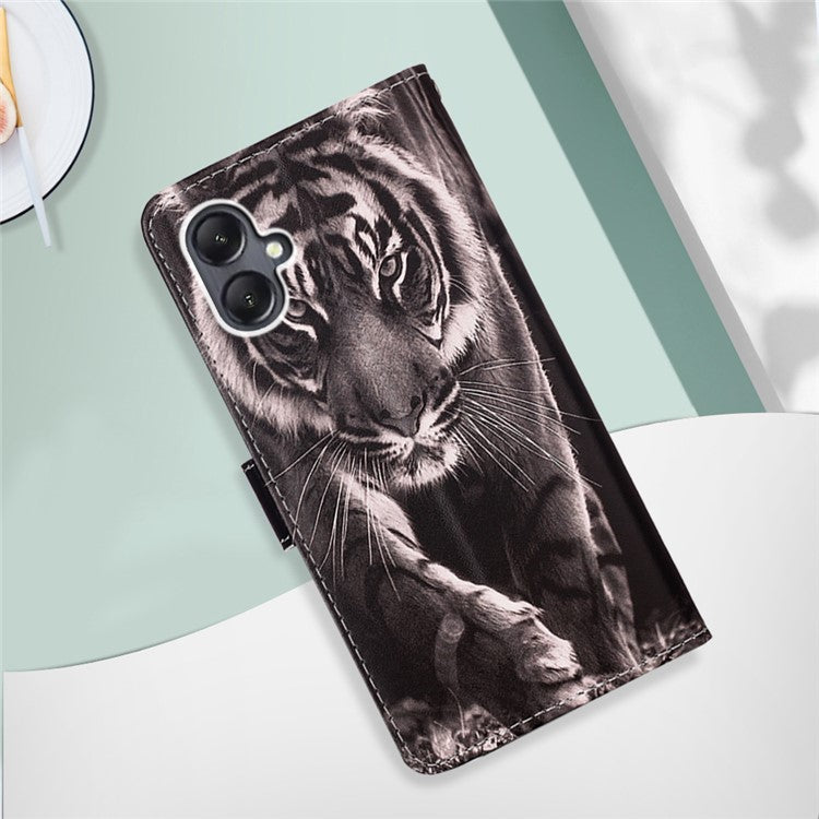 YB Pattern Printing Leather Series-4 for Samsung Galaxy A15 4G Case PU Leather Phone Wallet Cover - Tiger