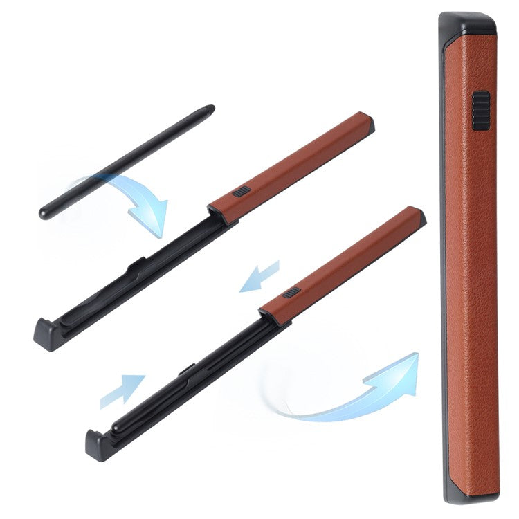 GKK For Samsung Galaxy Z Fold5 5G / Z Fold4 5G / Z Fold3 5G Capacitor Pen Case Magnetic Protective Cover (No Stylus) - Brown