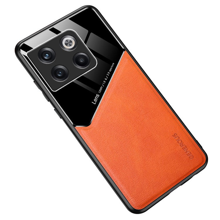 For OnePlus 10T 5G / Ace Pro 5G Case Built-in Car Mount Metal Sheet Leather+TPU+PC Phone Cover - Orange