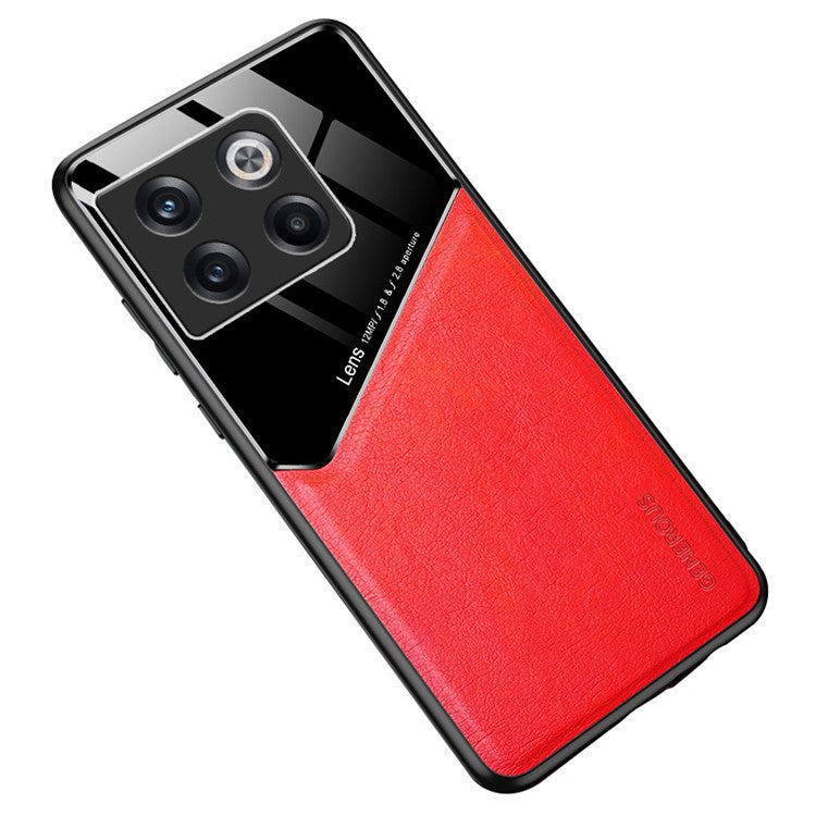 For OnePlus 10T 5G / Ace Pro 5G Case Built-in Car Mount Metal Sheet Leather+TPU+PC Phone Cover - Red