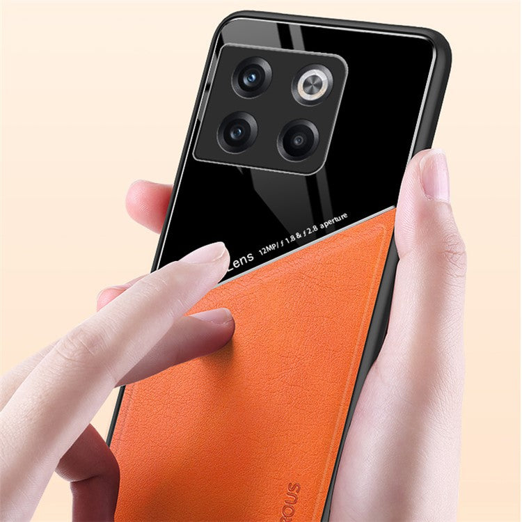 For OnePlus 10T 5G / Ace Pro 5G Case Built-in Car Mount Metal Sheet Leather+TPU+PC Phone Cover - Red