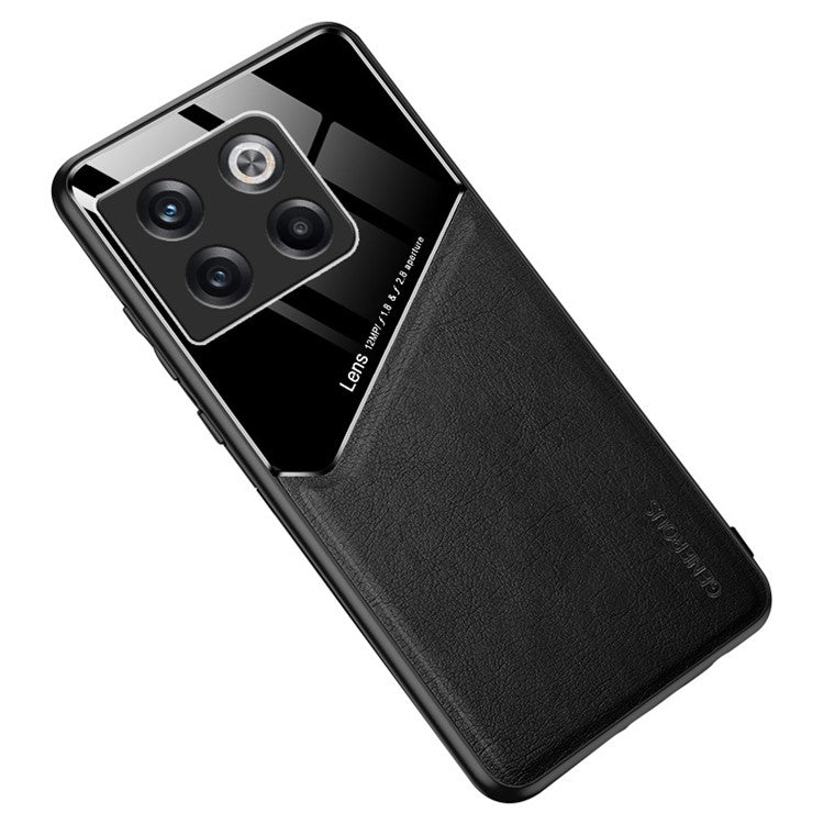 For OnePlus 10T 5G / Ace Pro 5G Case Built-in Car Mount Metal Sheet Leather+TPU+PC Phone Cover - Black
