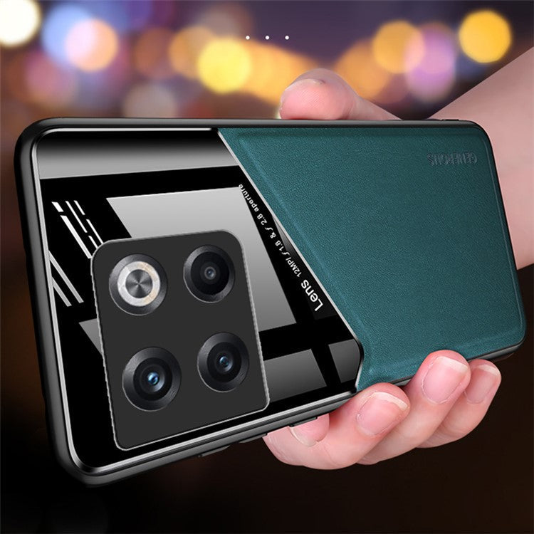 For OnePlus 10T 5G / Ace Pro 5G Case Built-in Car Mount Metal Sheet Leather+TPU+PC Phone Cover - Green