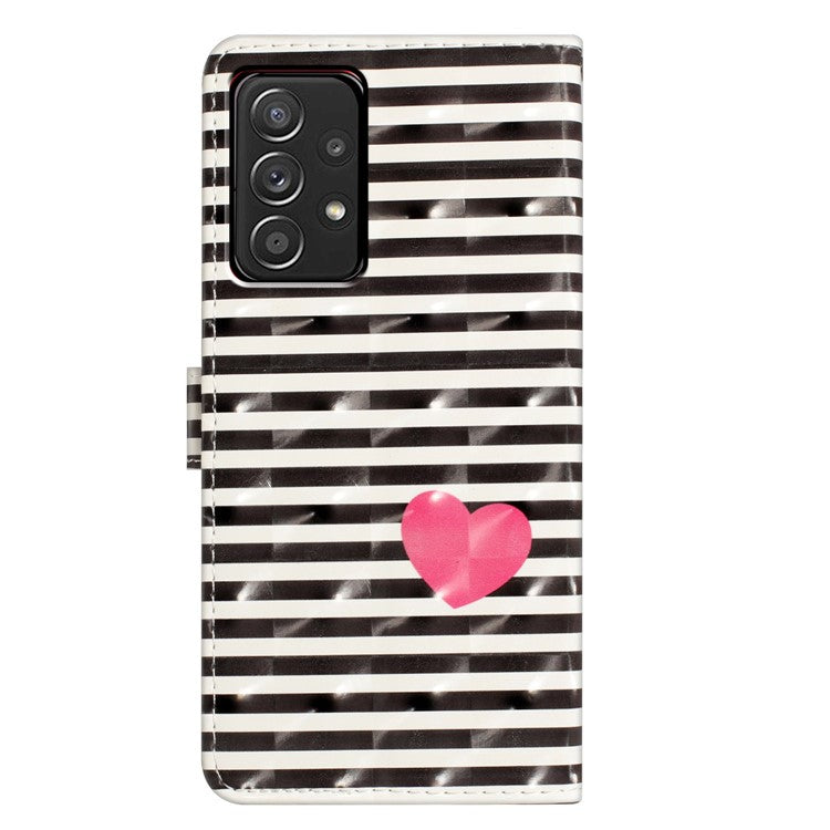 For Samsung Galaxy A33 5G Case Stand PU Leather 3D Pattern Printing Cellphone Cover - Stripes / Heart