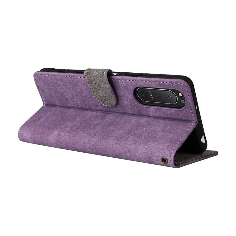 For Sony Xperia 5 II Case Wallet PU Leather Stand RFID Blocking Phone Cover with Strap - Purple