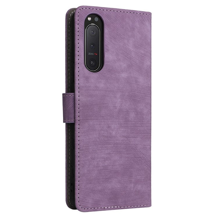 For Sony Xperia 5 II Case Wallet PU Leather Stand RFID Blocking Phone Cover with Strap - Purple