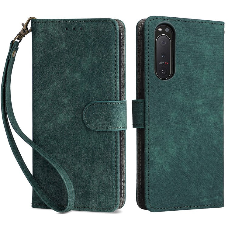 For Sony Xperia 5 II Case Wallet PU Leather Stand RFID Blocking Phone Cover with Strap - Green