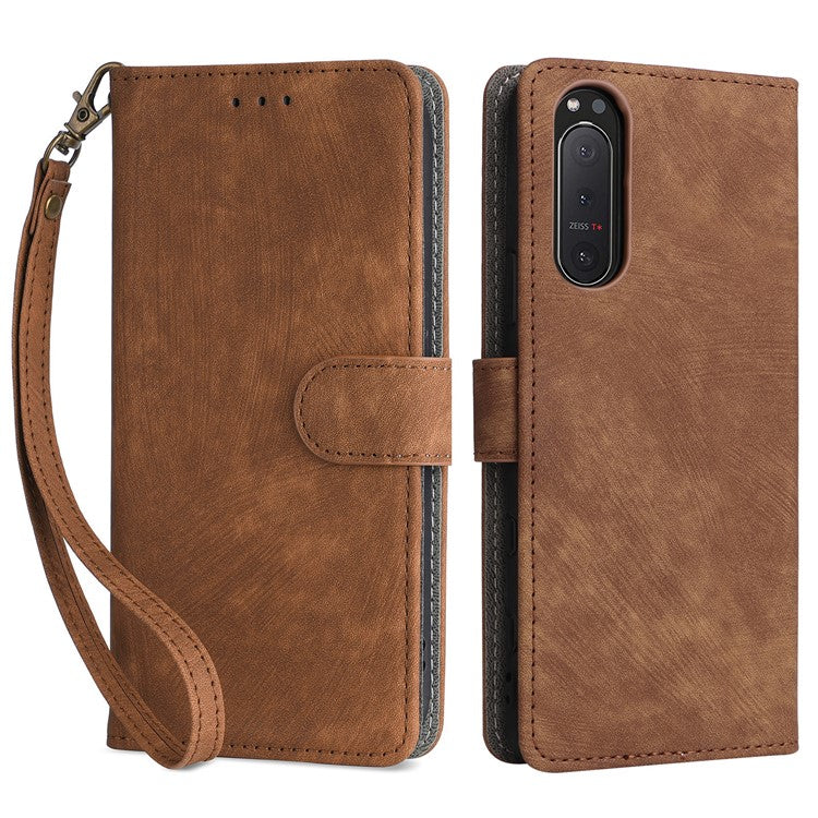 For Sony Xperia 5 II Case Wallet PU Leather Stand RFID Blocking Phone Cover with Strap - Brown