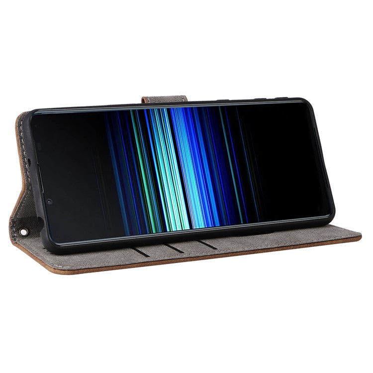 For Sony Xperia 5 II Case Wallet PU Leather Stand RFID Blocking Phone Cover with Strap - Brown