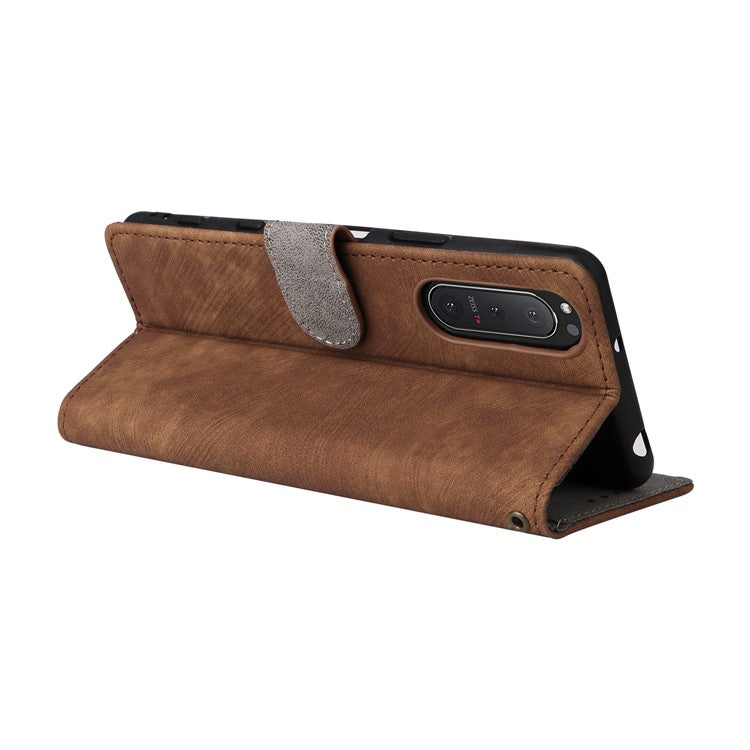 For Sony Xperia 5 II Case Wallet PU Leather Stand RFID Blocking Phone Cover with Strap - Brown