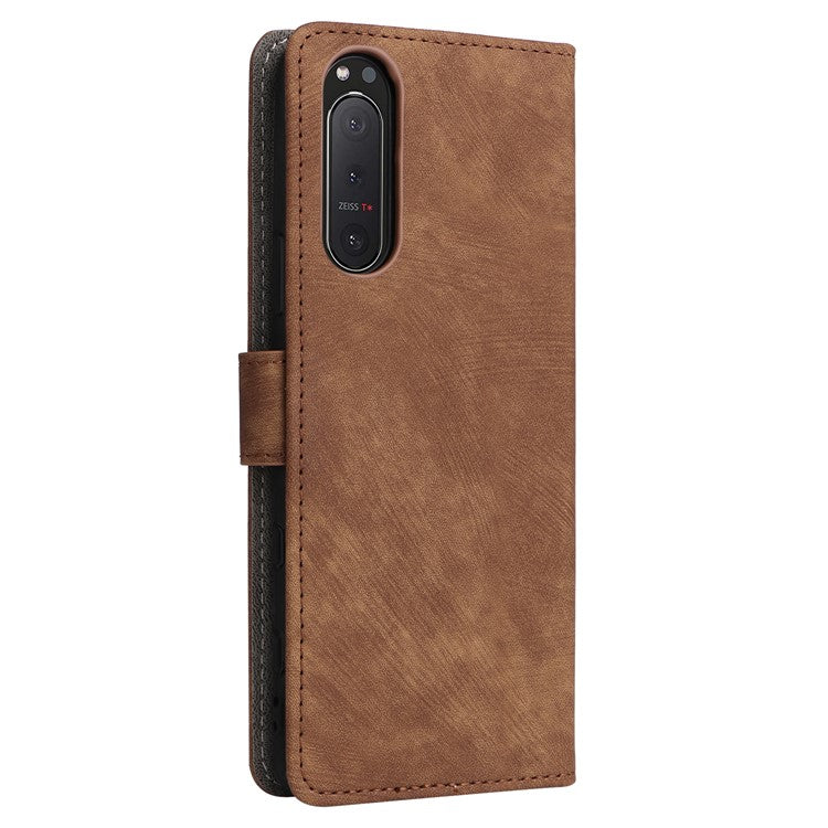 For Sony Xperia 5 II Case Wallet PU Leather Stand RFID Blocking Phone Cover with Strap - Brown