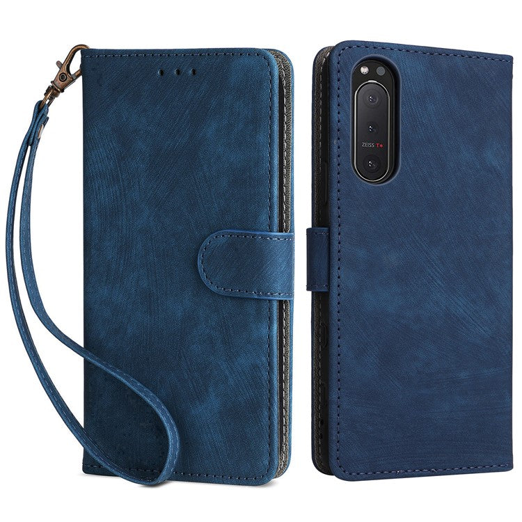 For Sony Xperia 5 II Case Wallet PU Leather Stand RFID Blocking Phone Cover with Strap - Blue