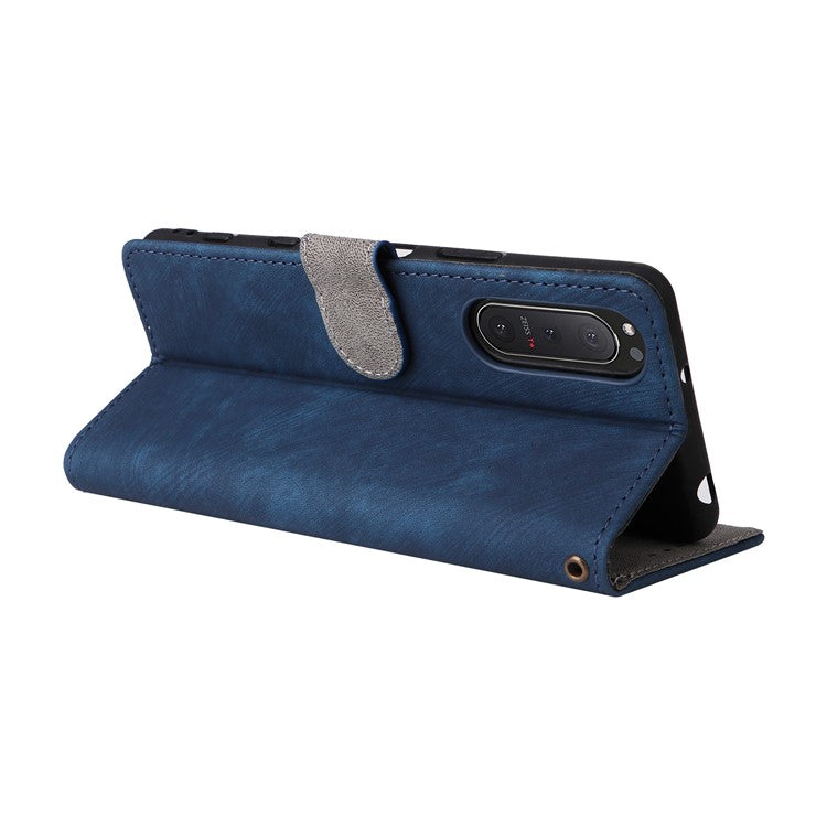 For Sony Xperia 5 II Case Wallet PU Leather Stand RFID Blocking Phone Cover with Strap - Blue