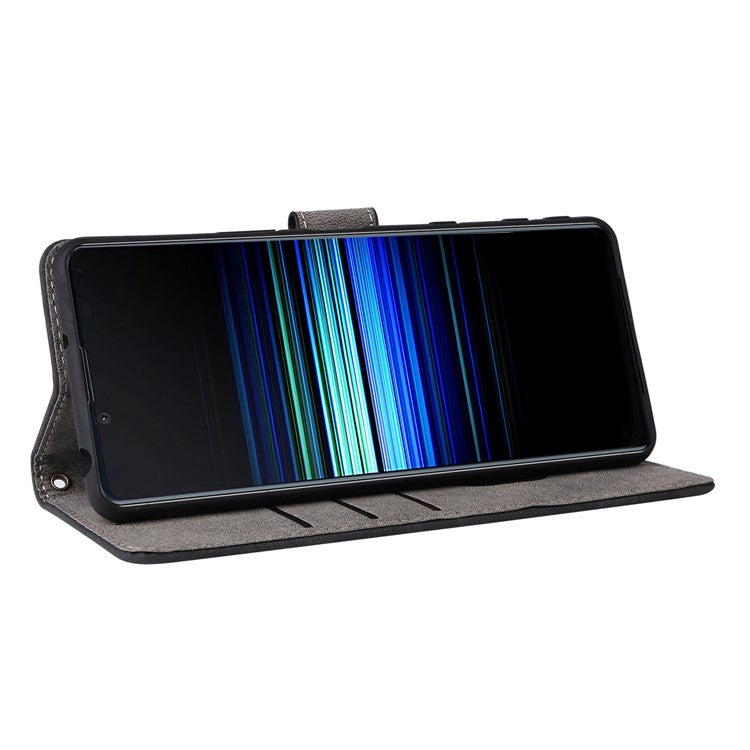 For Sony Xperia 5 II Case Wallet PU Leather Stand RFID Blocking Phone Cover with Strap - Black