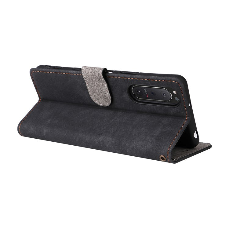 For Sony Xperia 5 II Case Wallet PU Leather Stand RFID Blocking Phone Cover with Strap - Black