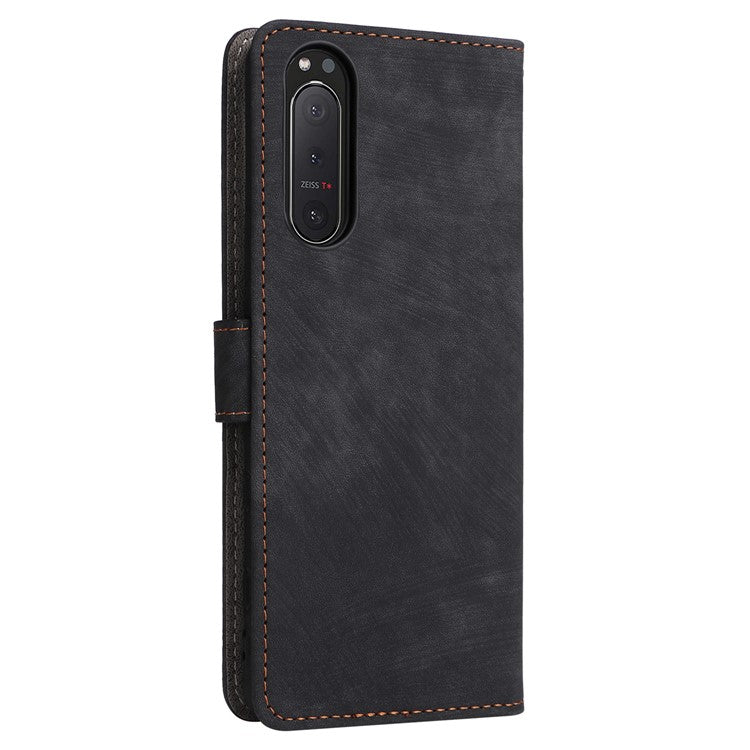 For Sony Xperia 5 II Case Wallet PU Leather Stand RFID Blocking Phone Cover with Strap - Black