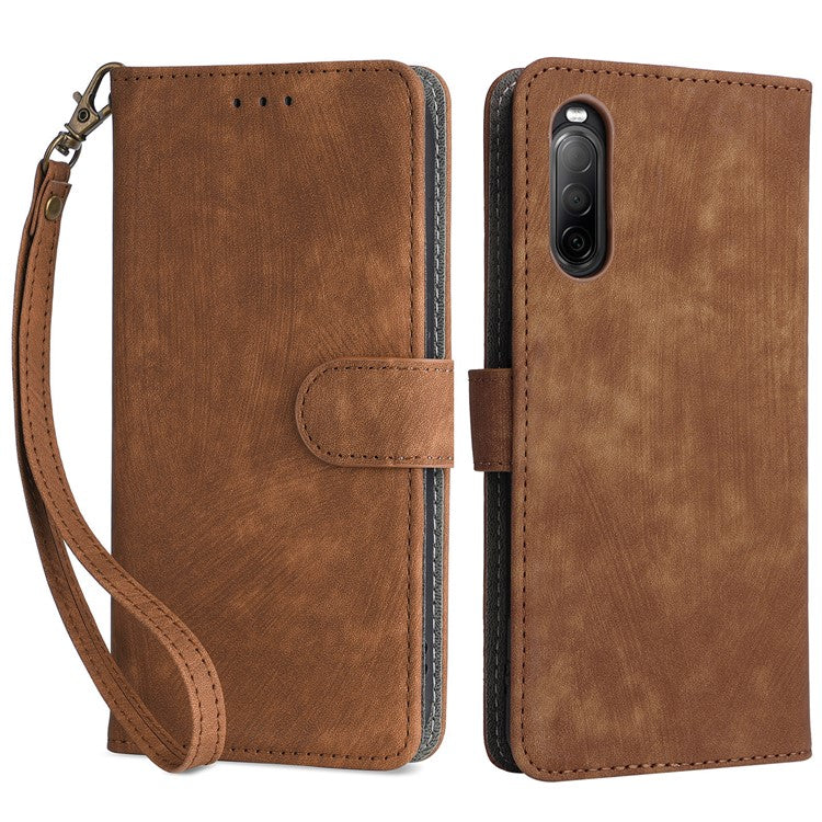 For Sony Xperia 10 II Case Mobile Phone Cover PU Leather RFID Blocking Shell with Strap - Brown